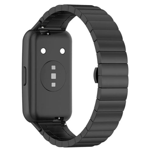 Metal Strap, black, on a watch, 3/4 rear view