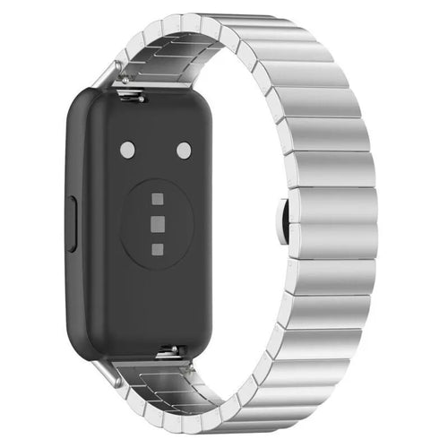 Metal Strap, silver, on a watch, 3/4 rear view