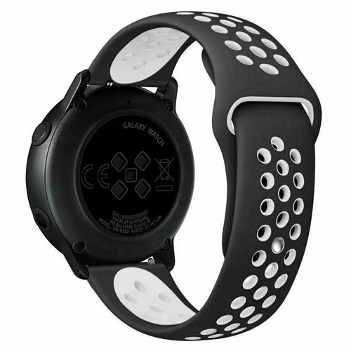Silicone Sport Strap, black/white, on a watch, 3/4 rear view