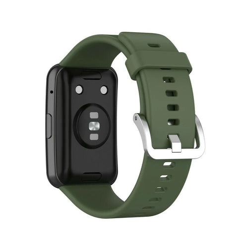 Silicone Strap, dark green, on a watch, 3/4 rear view