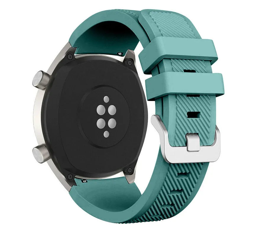 Twill Silicone Strap, viridian, on a watch, 3/4 rear view