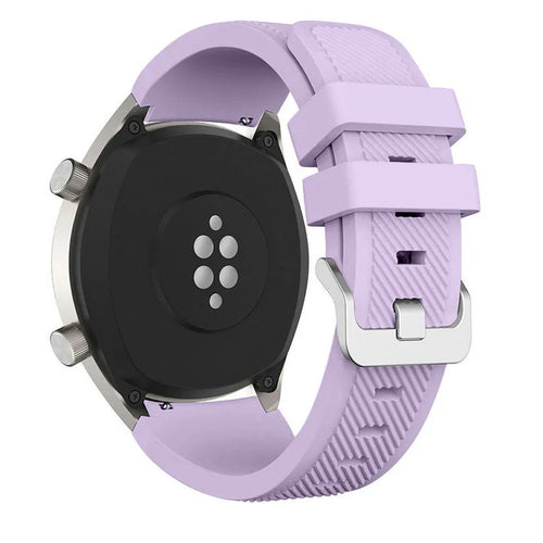 Twill Silicone Strap, lilac, on a watch, 3/4 rear view