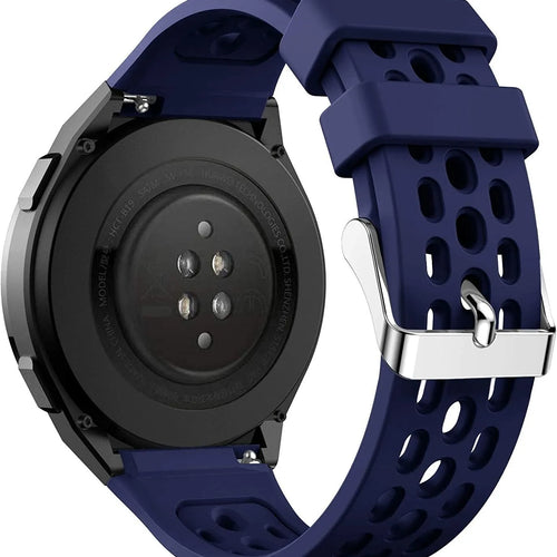 Breathable Silicone Strap, dark blue, on a watch, 3/4 rear view