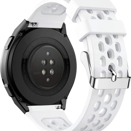 Breathable Silicone Strap, white, on a watch, 3/4 rear view