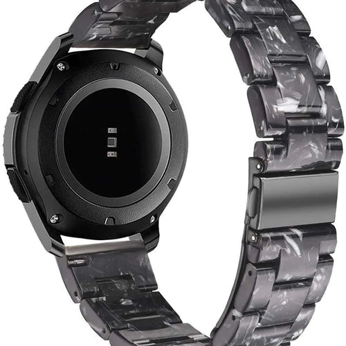 Metal Resin Strap, black/white, on a watch, 3/4 rear view