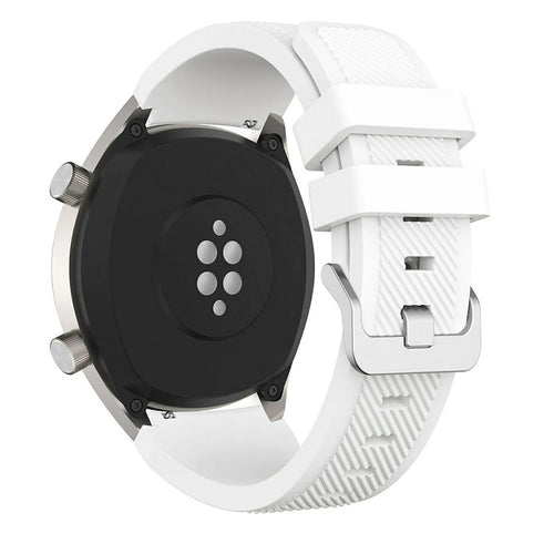 Twill Silicone Strap, white, on a watch, 3/4 rear view