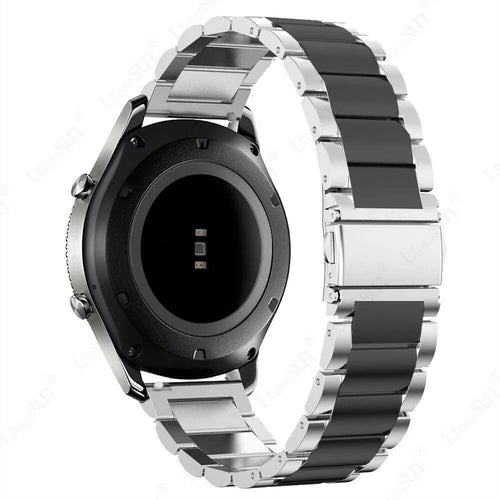 Steel Strap, silver/black, on a watch, 3/4 rear view