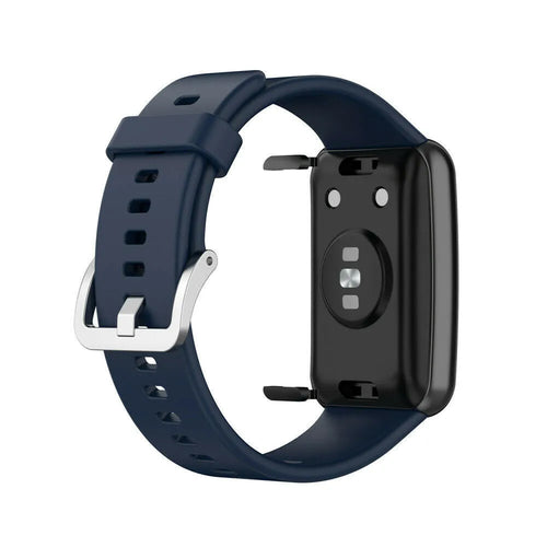 Silicone Strap, dark blue, on a watch, 3/4 rear view