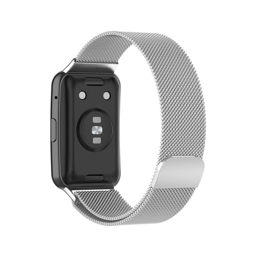 Milanese Strap, silver, on a watch, 3/4 rear view