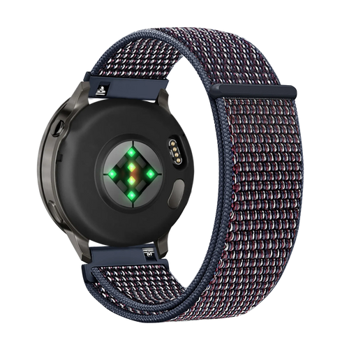 Nylon Loop Strap, indigo, on a watch, 3/4 rear view