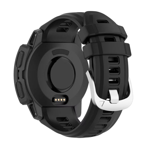 Silicone Strap, black, on a watch, 3/4 rear view