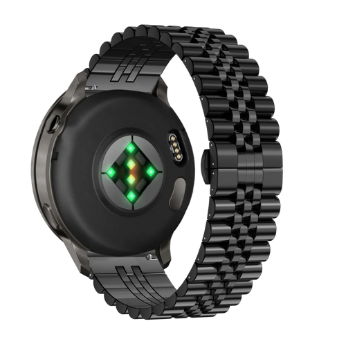 Steel Strap 'Jubilee', black, on a watch, 3/4 rear view