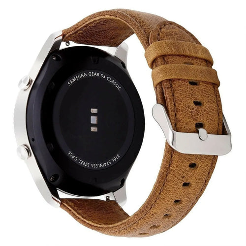 Leather Strap, brown, on a watch, 3/4 rear view