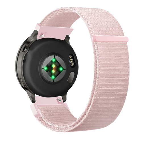 Nylon Loop Strap, light pink, on a watch, 3/4 rear view