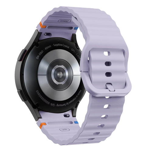 Wave Silicone Strap, light purple, on a watch, 3/4 rear view