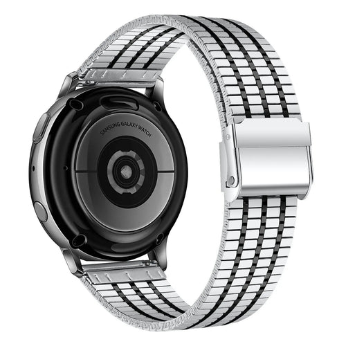 Fine Steel Strap, silver/black, on a watch, 3/4 rear view
