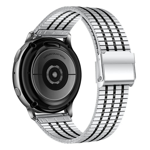 Fine Steel Strap, silver/black, on a watch, 3/4 rear view