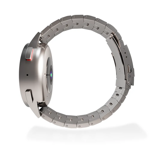Titanium Grain Strap, silver, on a watch, 3/4 rear view
