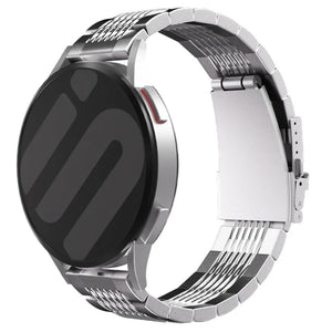 Luxury Steel Link Strap, silver, on a watch, 3/4 rear view
