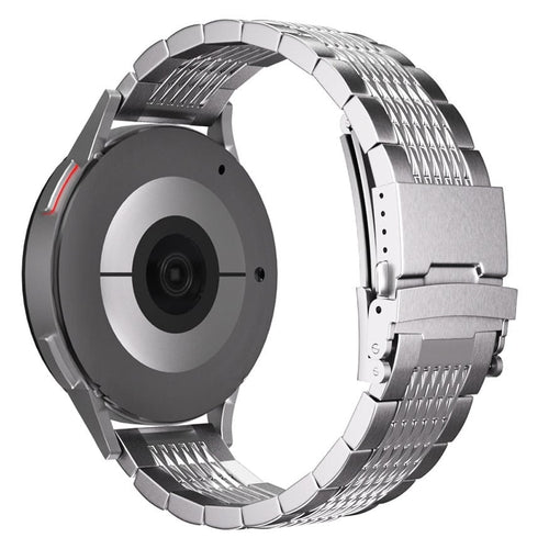 Luxury Steel Link Strap, silver, on a watch, 3/4 rear view
