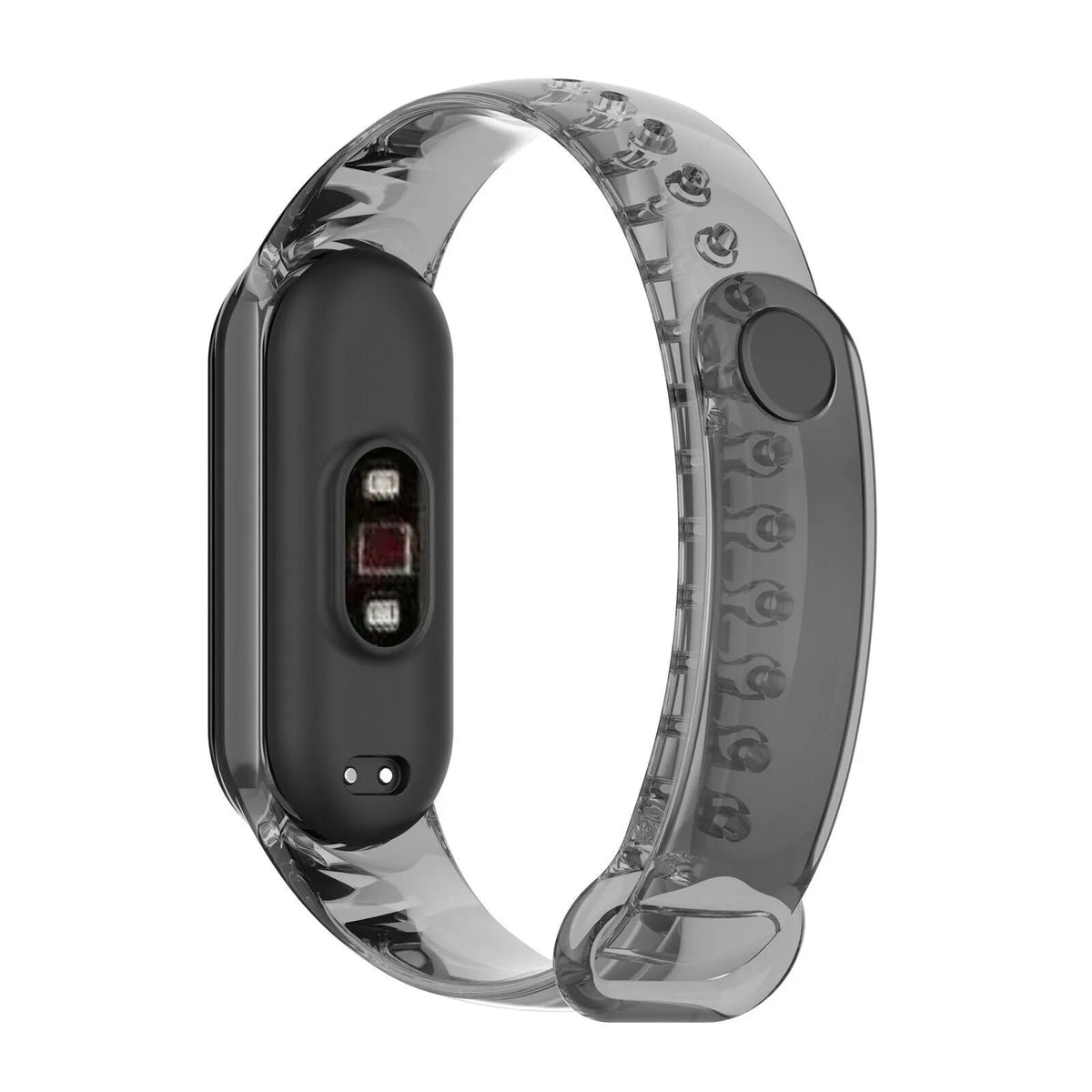 Silicone Colour Changing Crystal, black, on a watch, 3/4 rear view