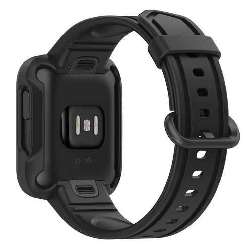 Silicone Strap with Frame, black, on a watch, 3/4 rear view