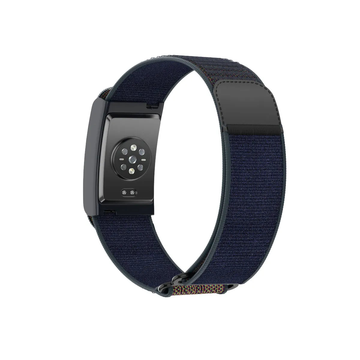 Nylon Strap, blue, on a watch, 3/4 rear view