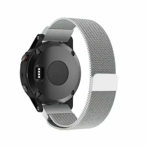 Milanese Strap, silver, on a watch, 3/4 rear view