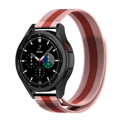 Milanese Strap, red/pink, on a watch, 3/4 rear view