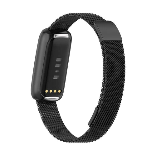 Milanese Strap, black, on a watch, 3/4 rear view