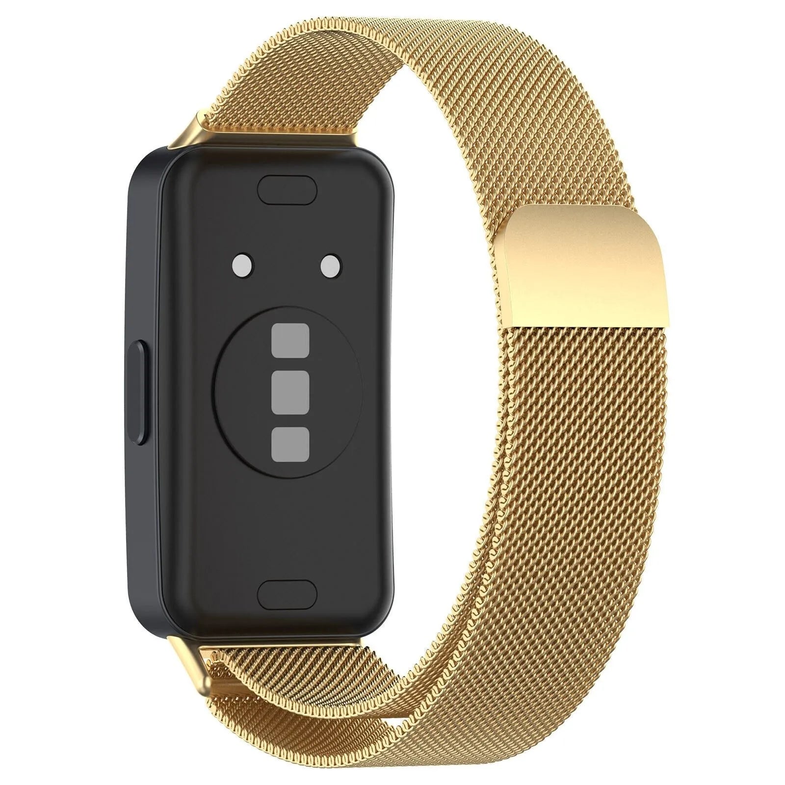 Milanese Strap, gold, on a watch, 3/4 rear view