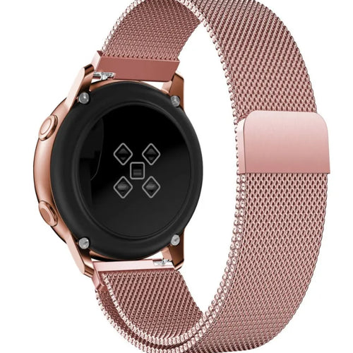Milanese Strap, pink, on a watch, 3/4 rear view