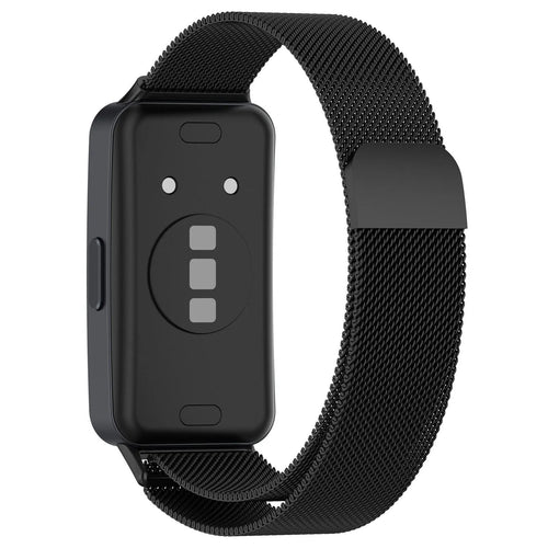 Milanese Strap, black, on a watch, 3/4 rear view