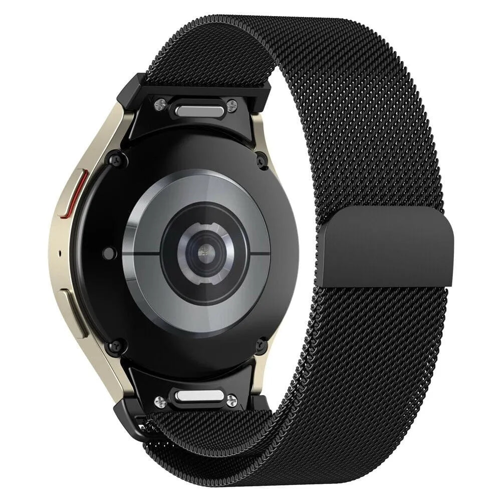 Milanese Strap 'One Push', black, on a watch, 3/4 rear view