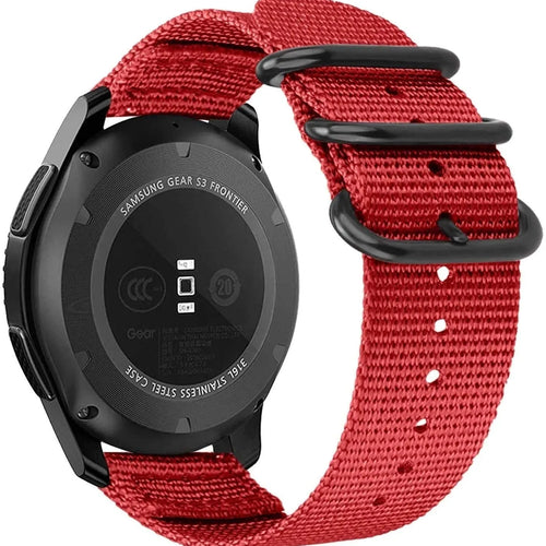 Nylon Buckle Strap, red, on a watch, 3/4 rear view