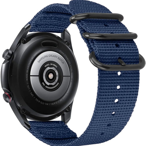 Nylon Buckle Strap, blue, on a watch, 3/4 rear view