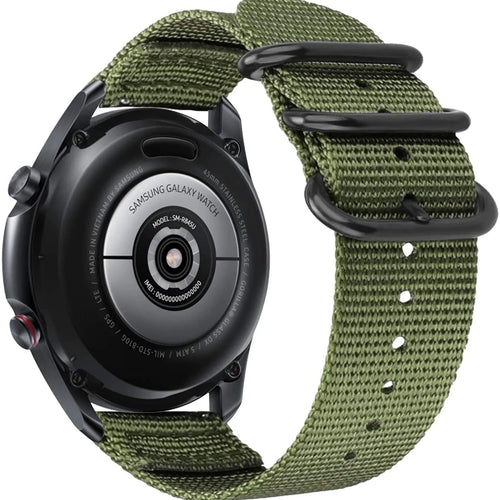 Nylon Buckle Strap, green, on a watch, 3/4 rear view