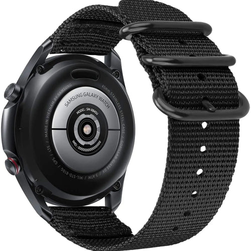 Nylon Buckle Strap, black, on a watch, 3/4 rear view