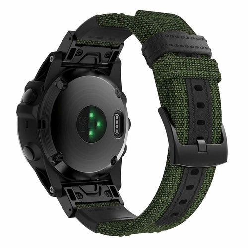 Nylon Hybrid Strap, army green, on a watch, 3/4 rear view