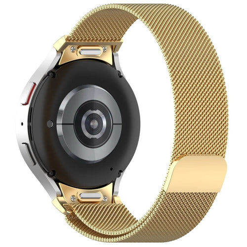 Milanese Strap 'One Push', gold, on a watch, 3/4 rear view
