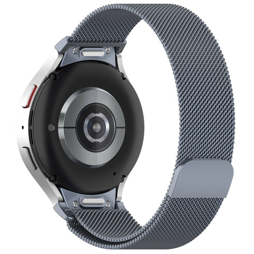 Milanese Strap 'One Push', space grey, on a watch, 3/4 rear view