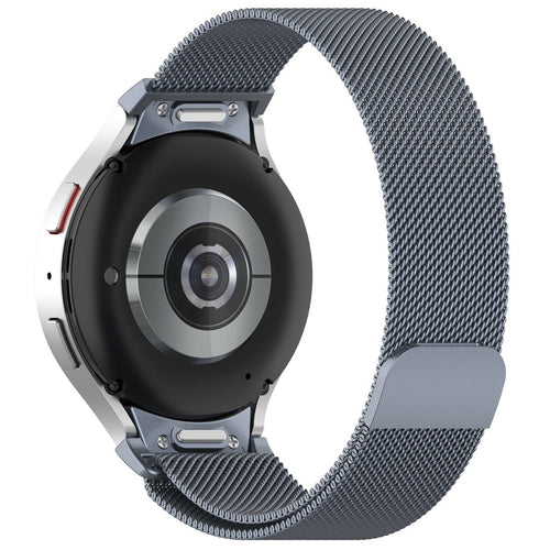 Milanese Strap 'One Push', space grey, on a watch, 3/4 rear view