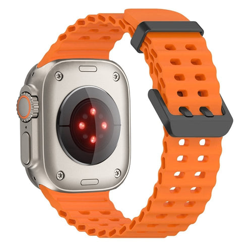Silicone Ocean Strap, orange, on a watch, 3/4 rear view