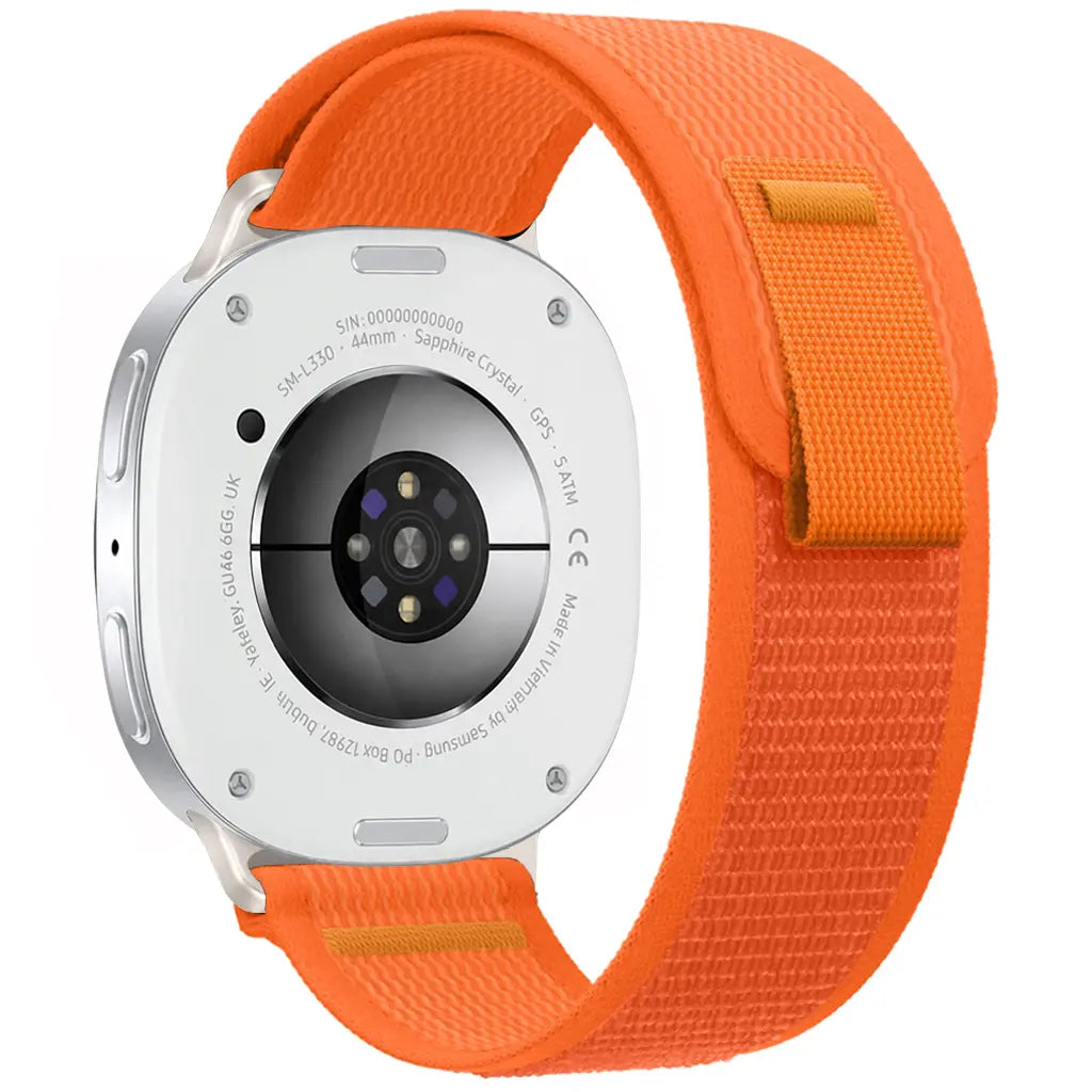 Trail Nylon Strap, orange, on a watch, 3/4 rear view