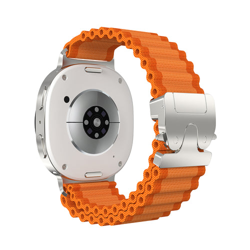 Samsung Galaxy Watch 9 - 44mm Outdoor Nylon Strap with P-Buckle (Orange/Silver)