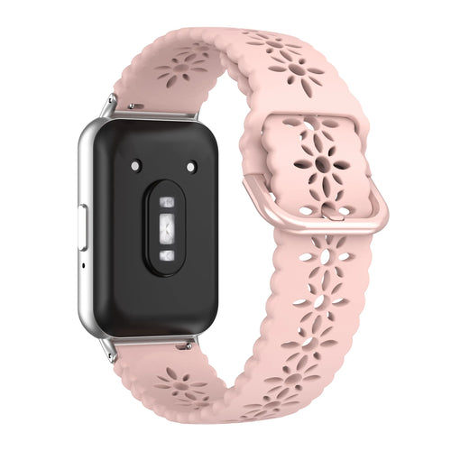 Patterned Silicone Strap, pink, on a watch, 3/4 rear view