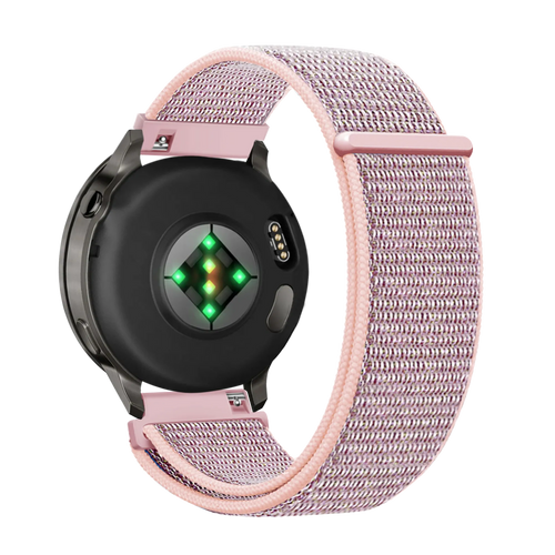 Nylon Loop Strap, pink, on a watch, 3/4 rear view