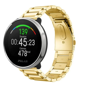 Steel Strap, gold, on a watch, 3/4 rear view