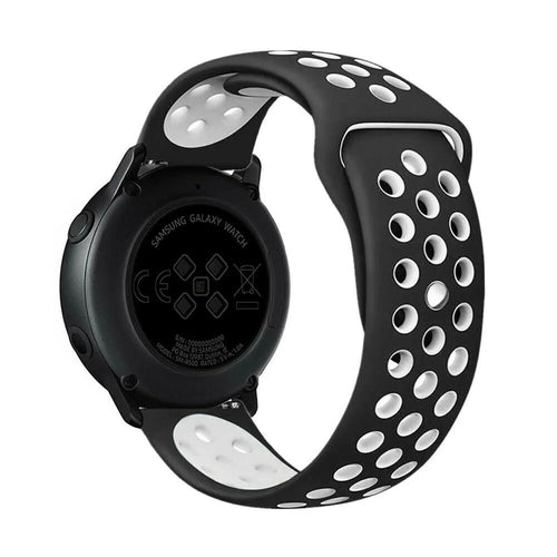 Silicone Sport Strap, black/white, on a watch, 3/4 rear view