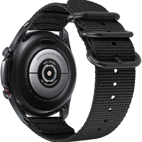 Nylon Buckle Strap, black, on a watch, 3/4 rear view